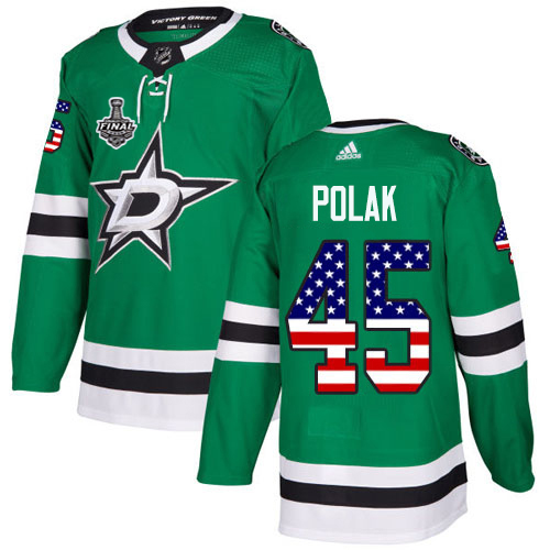 Adidas Men Dallas Stars #45 Roman Polak Green Home Authentic USA Flag 2020 Stanley Cup Final Stitched NHL Jersey
